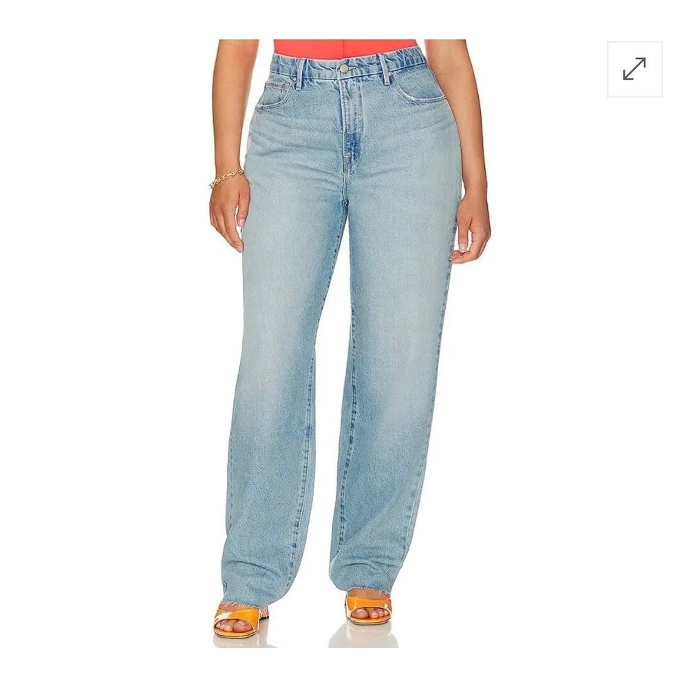 NWT Good American 90's Loose Jeans Light Wash Distressed Raw Hem Size 10 30